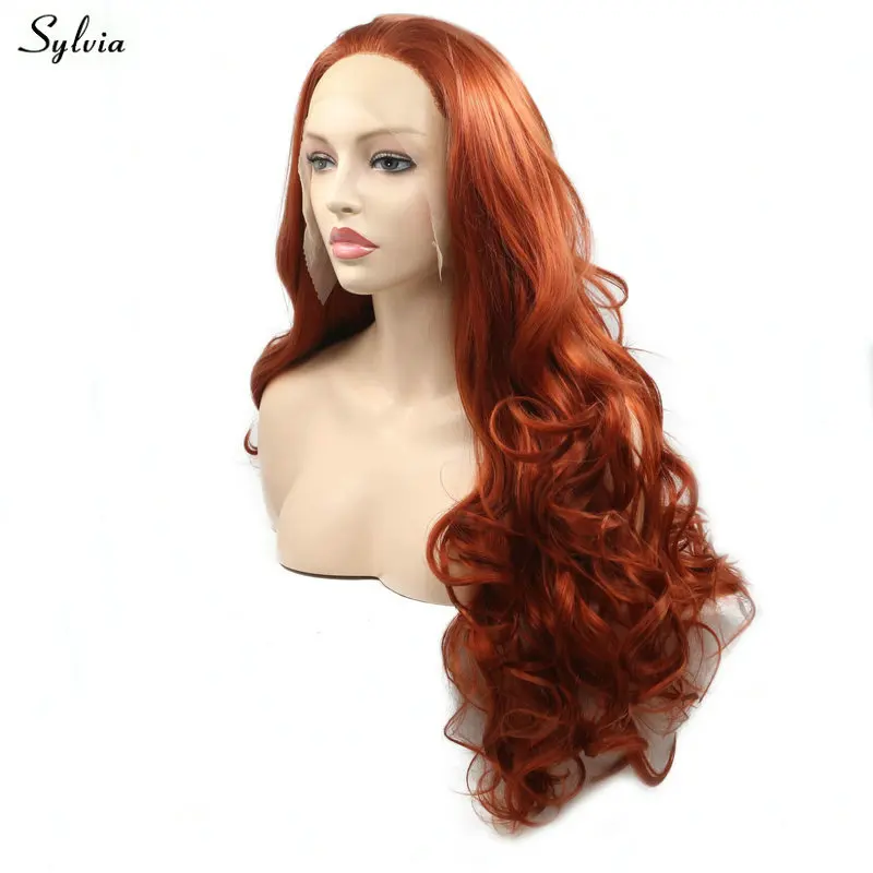 Sylvia 20-2" Оранжевый/медный красный парик фронта шнурка термостойкие синтетические волосы парики объемная волна летняя прическа безупречная линия волос