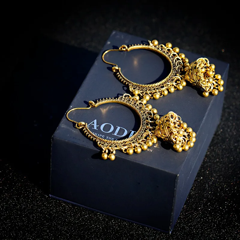 Классический этнический Для женщин Золотой Круглый кисточкой Jhumka серьги, индийские украшения геометрической формы, в стиле бохо, серьги с болтающимися частями, Kolczyki