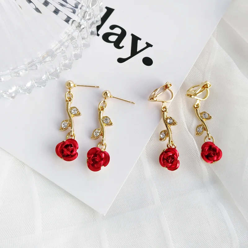 Высокое качество модные украшения металлический лист серьга в форме розы для
