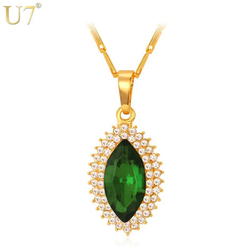 

U7 Big Crystal Necklace Women Gold Color Geometric Colorful Stones Office Style Fashion Jewelry Pendant Necklaces P451