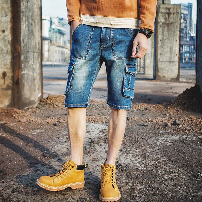 Мужчины Оснастки Джинсовые Шорты До Колен Грузов Короткие Джинсы Новый Мужской