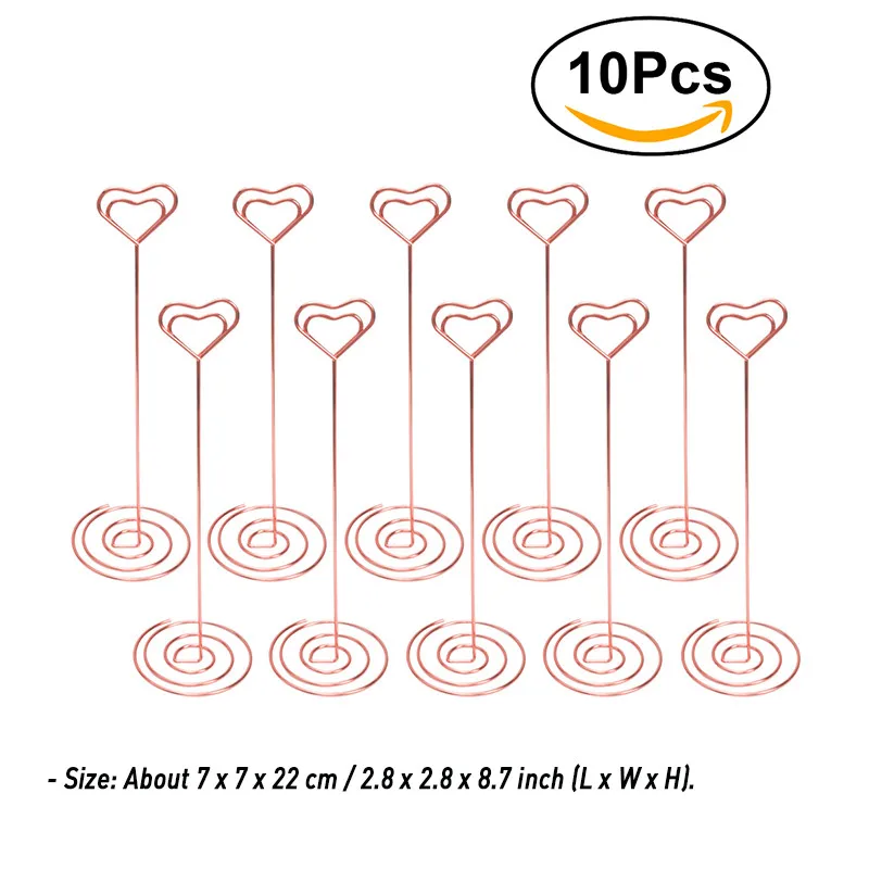 4 12 Pcs Rose Gold Heart Shape Photo Holder Stand Desk Number Holders Card Place Paper Clamps For Wedding Party Decorations - Цвет: 4