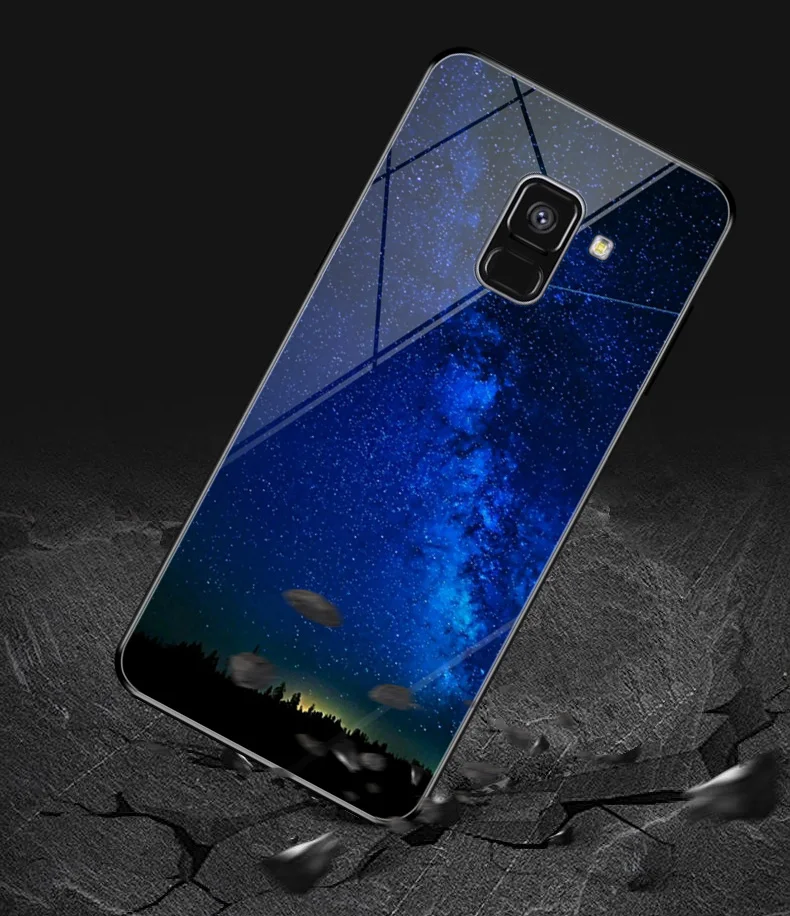 Звездное небо Футляр для телефона 5,6 дюйма для samsung Galaxy A5 A8 закаленное стекло чехол для samsung Galaxy A8 Plus 6,0"