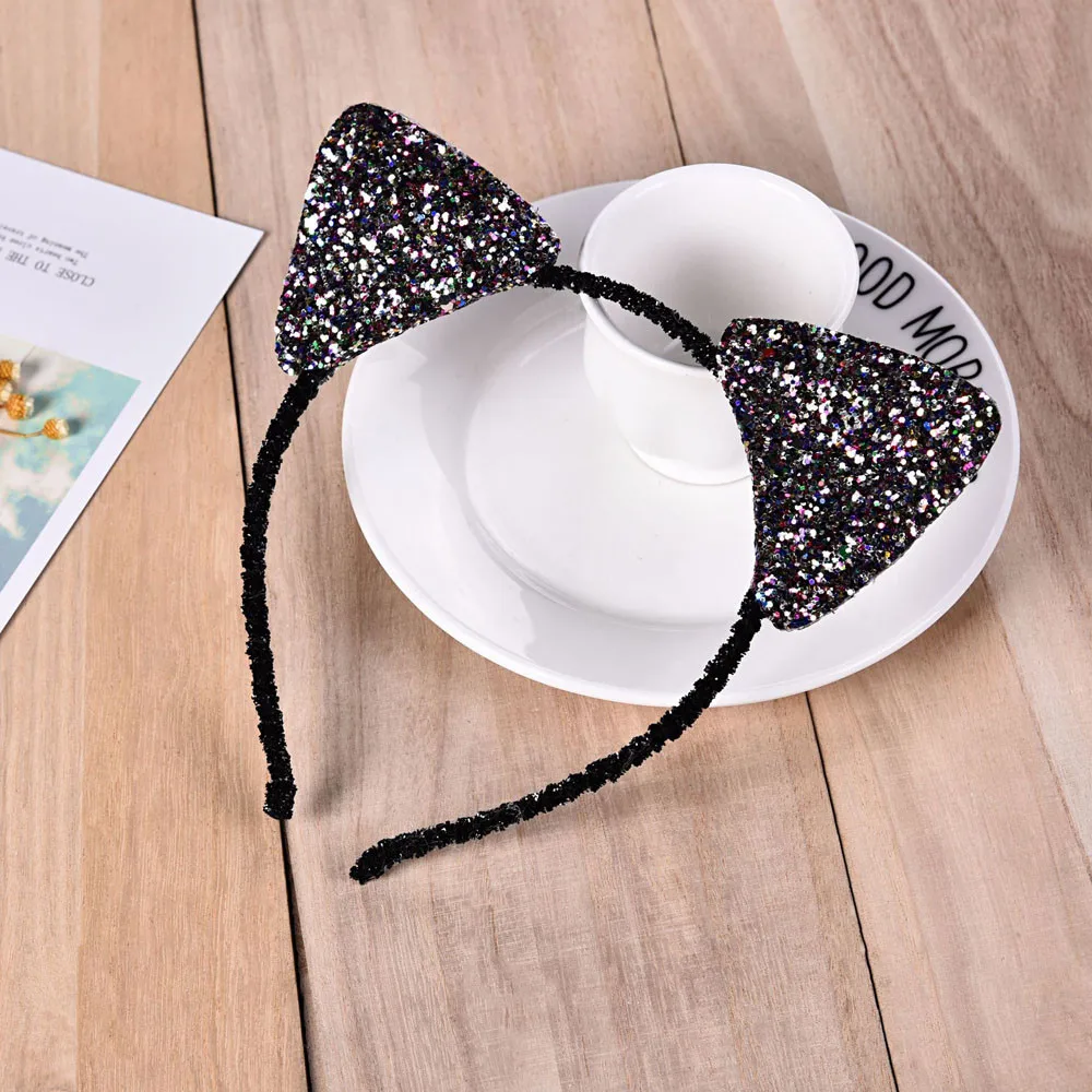 Повязка на голову с кошачьими ушками и блестками для девочек | Мать ребенок