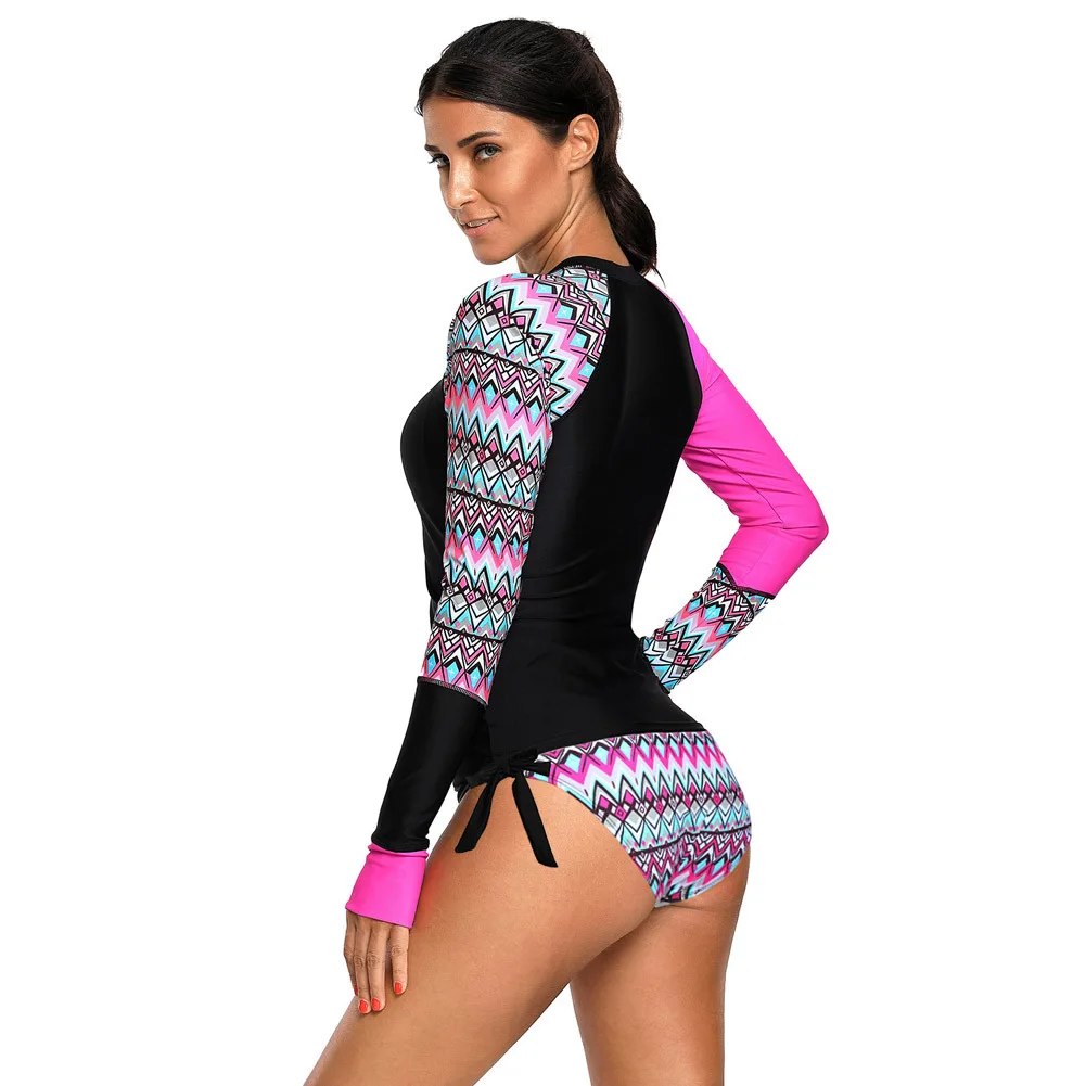 Купальник Двойка Для женщин с длинным рукавом Рашгард защитой от солнца для