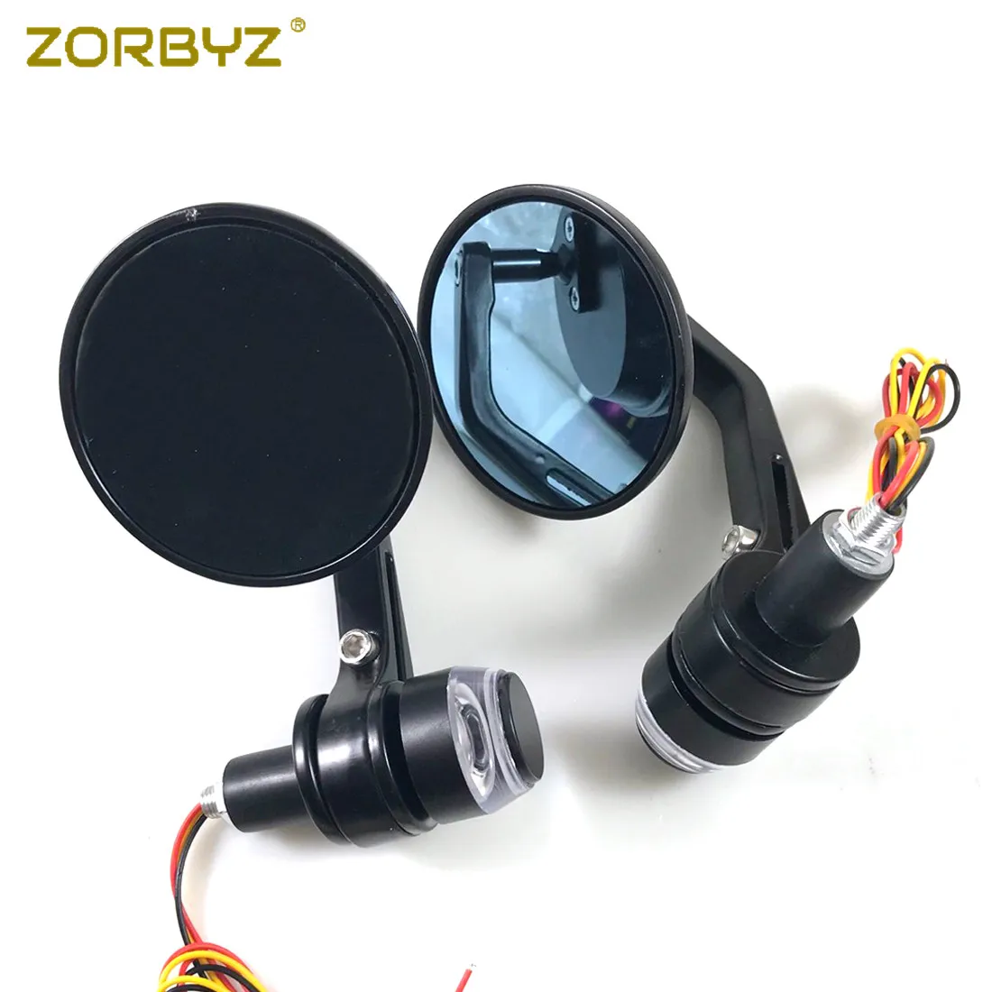 ZORBYZ 22mm Black Handle Bar End Rearview Side Mirror With LED Turn Signal Strobe Marker Light For Honda Kawasaki Harley | Автомобили и