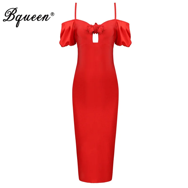 Женское бандажное платье с коротким рукавом Bqueen черное/красное эластичное на