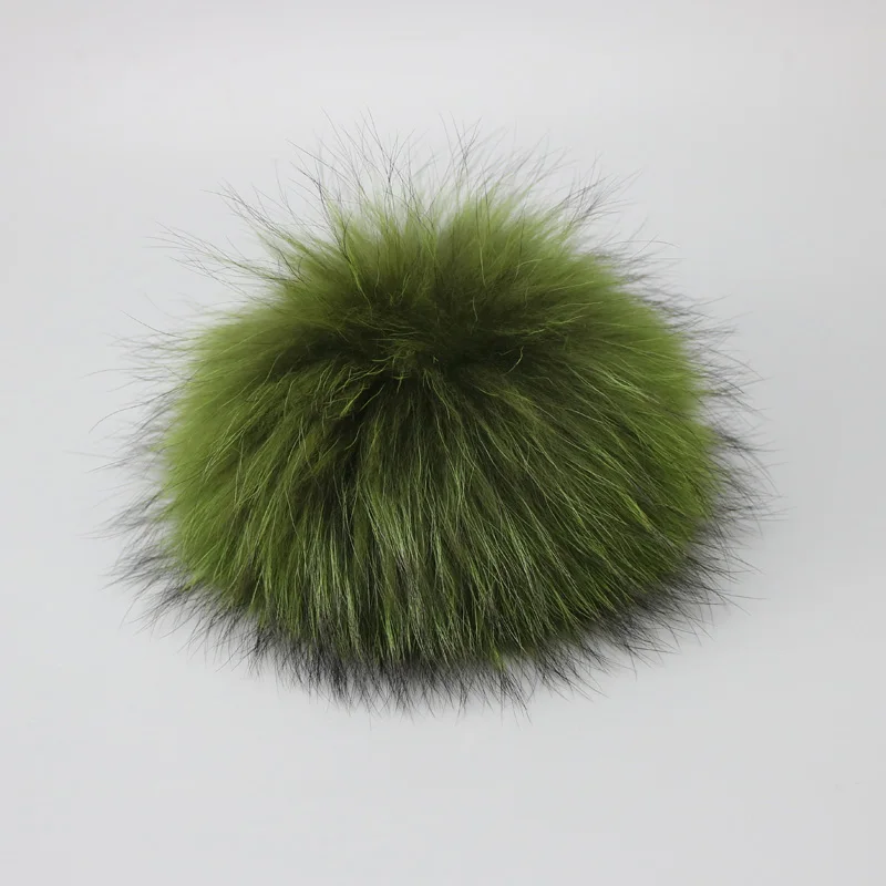 Green Raccoon 15cm 14-15 см помпоны из натурального меха енота роскошные меховые шарики для вязаной шапки зимняя шапка с натуральным мехом аксессуары - Цвет: Green Raccoon 15cm