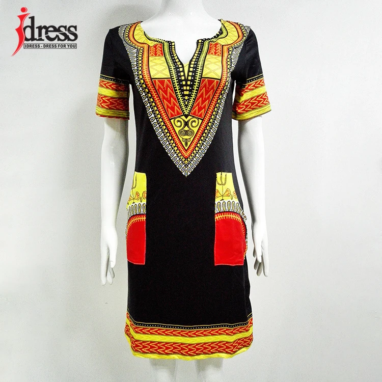 Idress повседневное пляжное платье Лето г. Винтаж платье Для женщин Туника Африканский принт платье-рубашка роковой плюс Размеры Дашики Платье