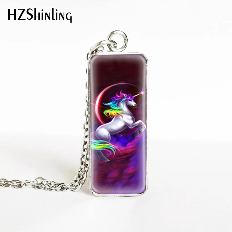 Мечта Единорог прямоугольник Нержавеющая сталь Подвески Фея единорог Пегас