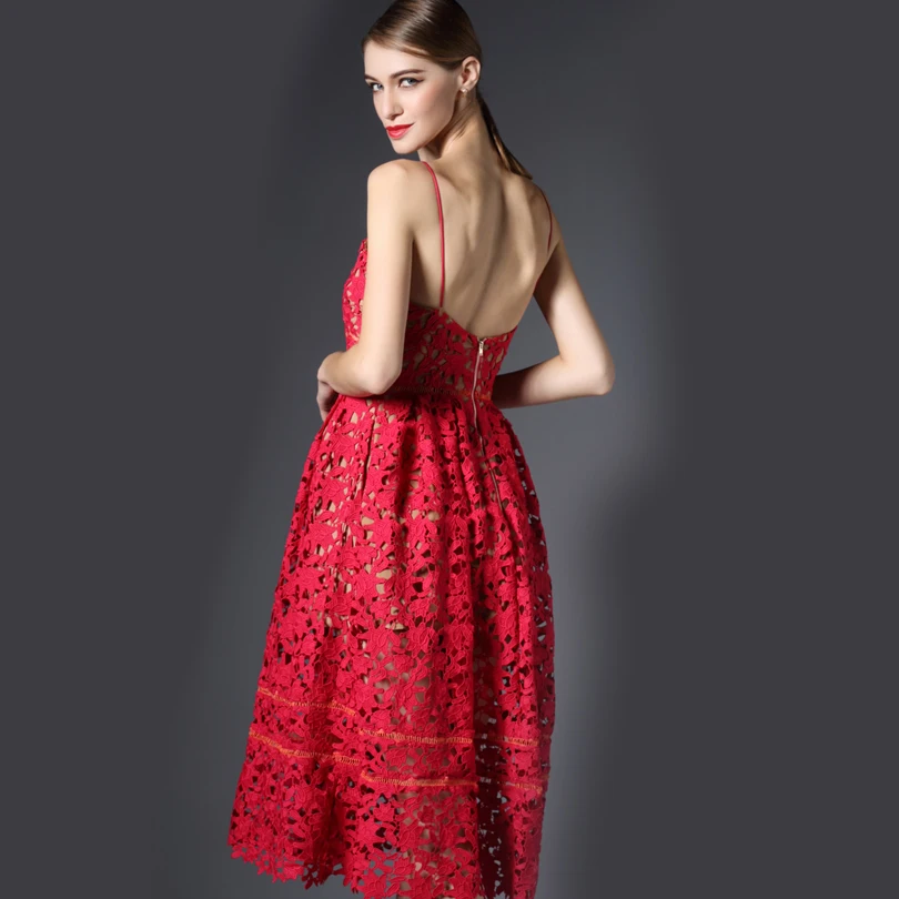 Женское кружевное платье ручной работы белое и красное Элегантное летнее с