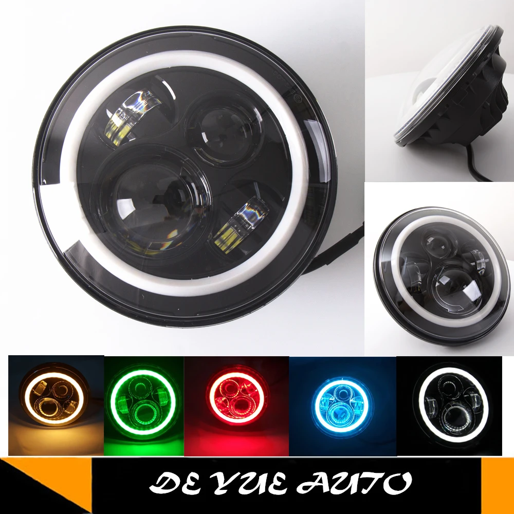 Для Land Rover Defender 7 дюймов светодиодный налобный фонарь с ангельским глазом фары