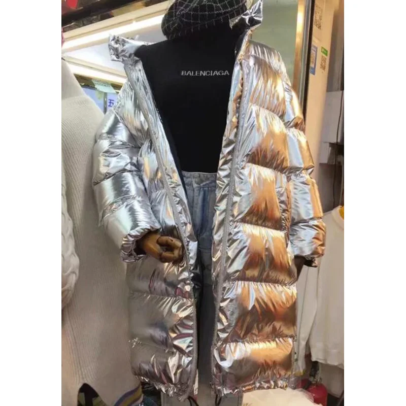 Зимнее пальто женское длинное серебряное пуховое парка Женская манто femme hiver 2018