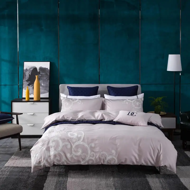 

7-Pieces Egyptian Cotton Luxury Bedding Set Embroidery Bed Set King Queen Bed Linens Duvet Cover Bed Sheet 40