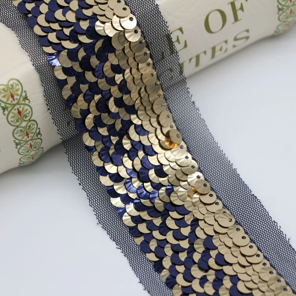 20 ярдов золотистого/серебристого цвета с блестками сетчатая кружевная отделка