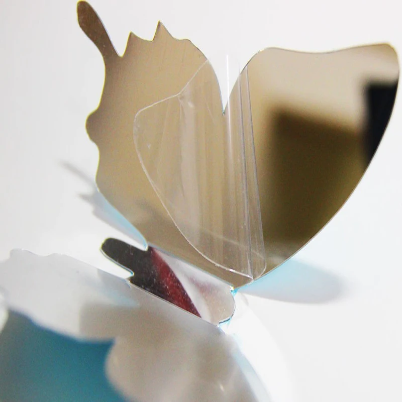 Лидер продаж зеркальные серебряные 3D наклейки на стену в виде бабочки 12 шт./лот