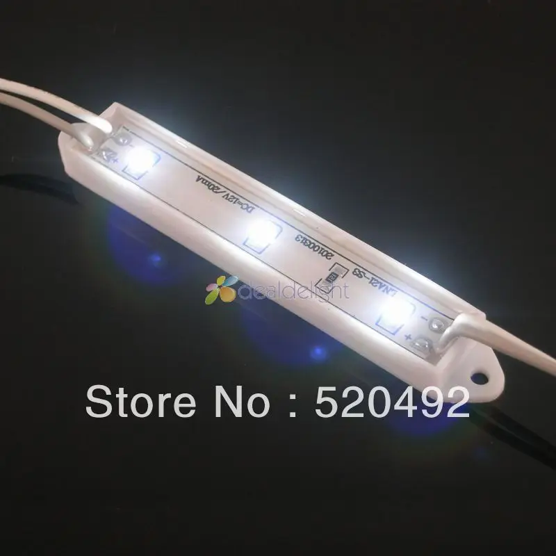 100 шт. DC 12 В 3 светодиода 3528 SMD Холодный белый водонепроницаемый светодиодный