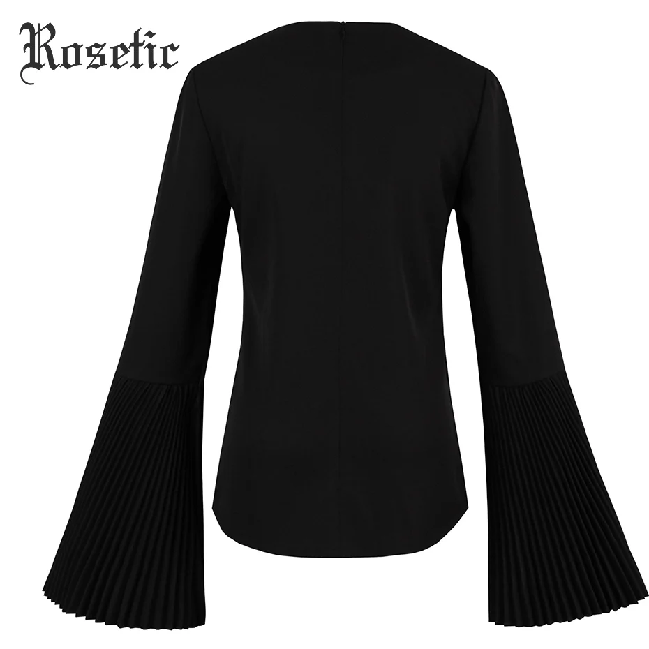 Rosetic, Готическая блузка, осенняя, черная, с расклешенными рукавами, с круглым вырезом, прямая, в готическом стиле, модные женские рубашки, тонкие, уличные топы, темная готика, блузки