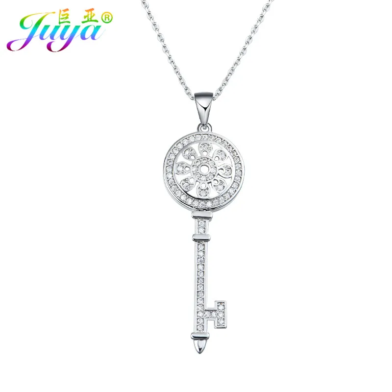 White Gold Necklace Ручной работы DIY материал для изготовления украшений роскошный цветок ключ кулон аксессуары для женщин Свадебный день рождения чокер колье изготовление - Окраска металла: White Gold Necklace