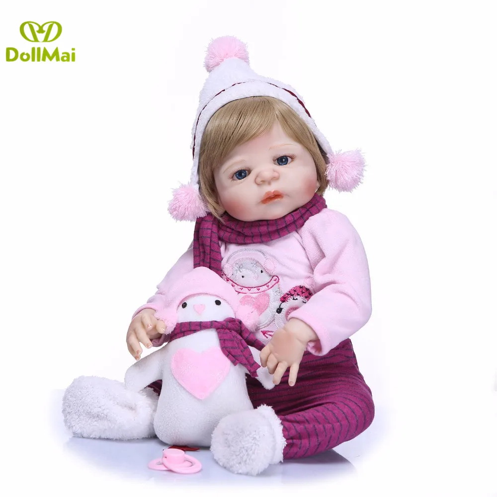 

DollMai reborn dolls 23"57cm full silicone reborn baby girl dolls toys for children gift Snowman set baby reborn