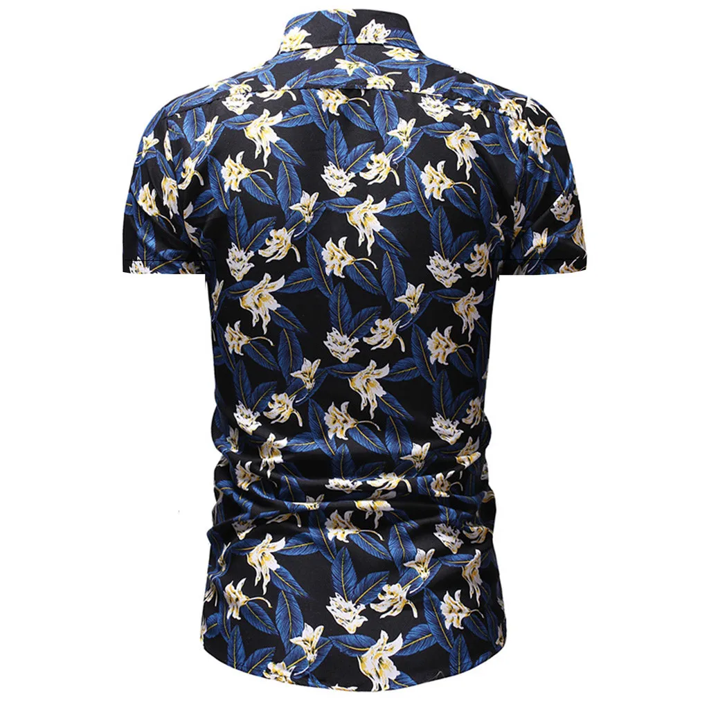 Мужская Летняя гавайская рубашка с коротким рукавом повседневная приталенная