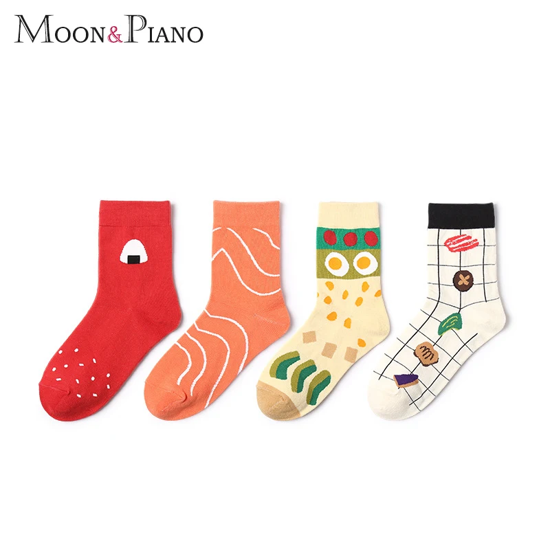 

Новые модные женские носки в японском стиле Харадзюку Kawaii милые хлопковые забавные носки с принтом еды длинные носки для студентов