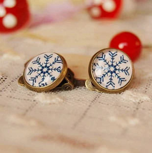 Рождественские серьги-клипсы без пирсинга 6 пар/лот смешанные снежинки снеговик