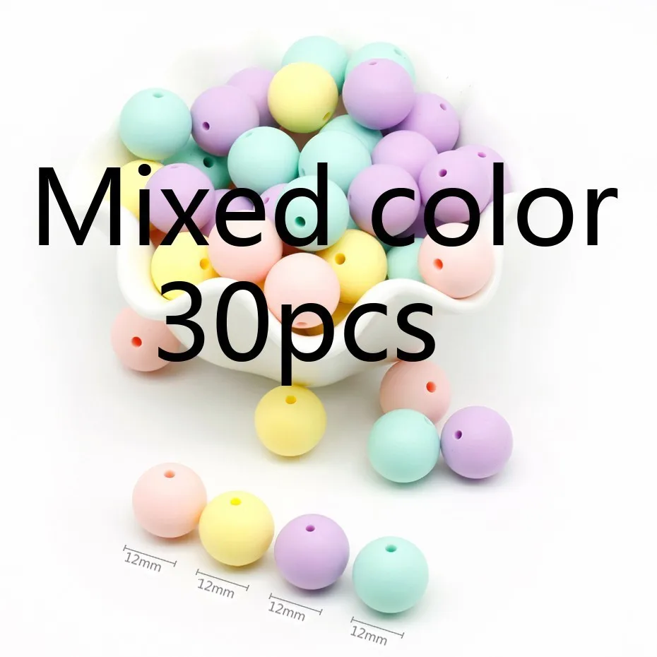 G 12MM 30PCS 30 шт. DIY цепочка для соски силиконовый набор для прорезывания зубов 12 мм 15 мм детские зубы свободные зубы BPA бесплатные силиконовые бусины леденец клип - Color: G 12MM 30PCS