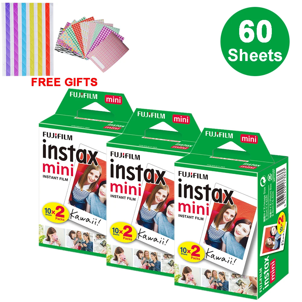 

60 листов Fujifilm Instax Mini белая краевая пленка мгновенная фотобумага для Instax Mini 11 8 9 7s 9 70 25 50s 90 SP-1 2 камеры подарки
