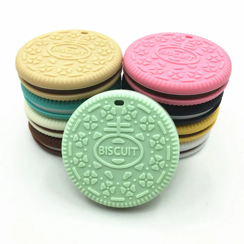 

1pc Baby chew Biscuit Silicone Teething Pendant Food Grade silicone teeth Biscuit Silicone Teething Chew Pendant or Teether