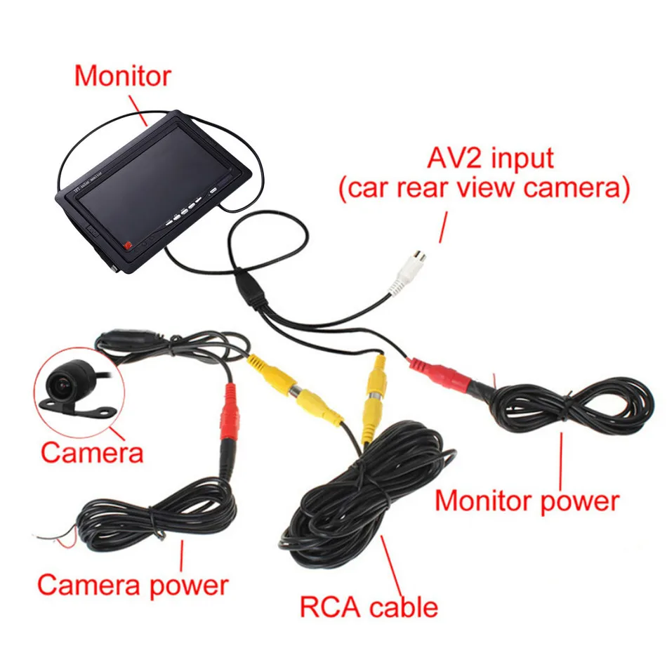 Автомобильный монитор HD 7 &quotTFT LCD заднего вида CCTV дисплей с 2 каналами видео