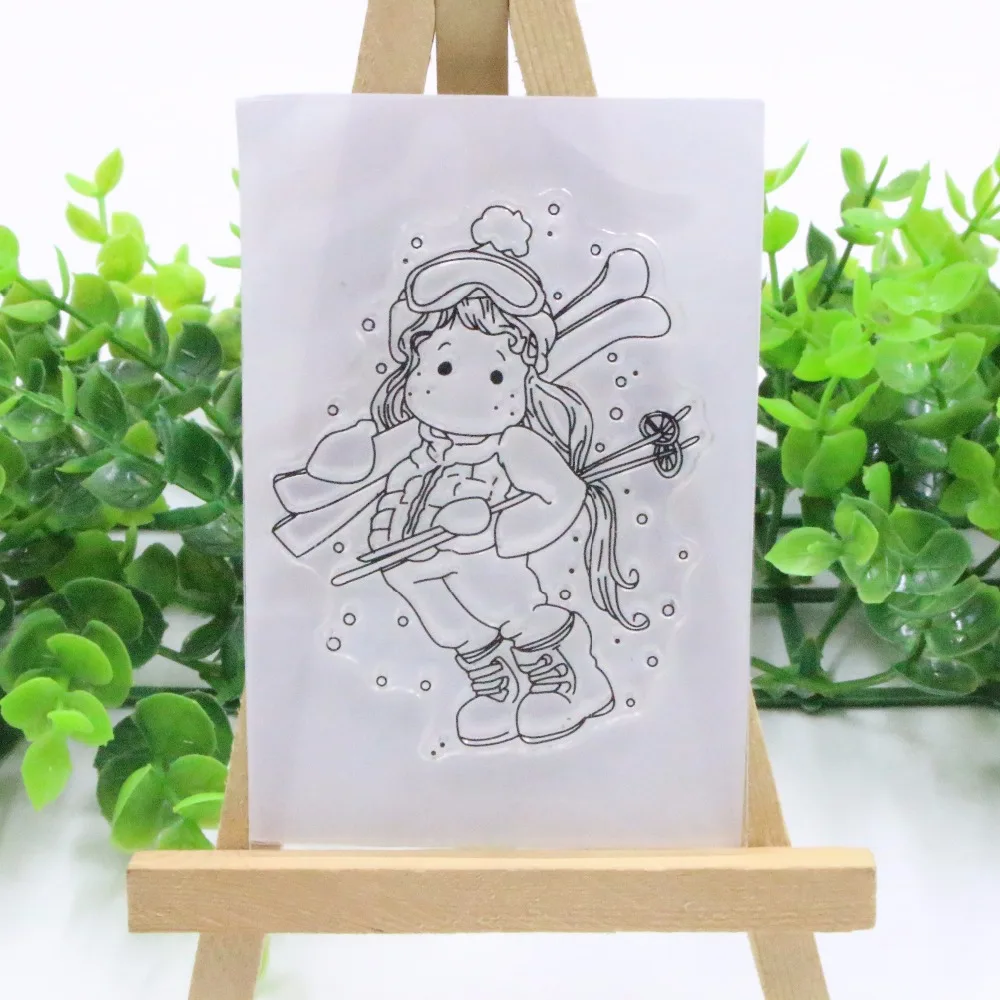 SP катание на лыжах девушка прозрачный силиконовый штамп/печать для DIY