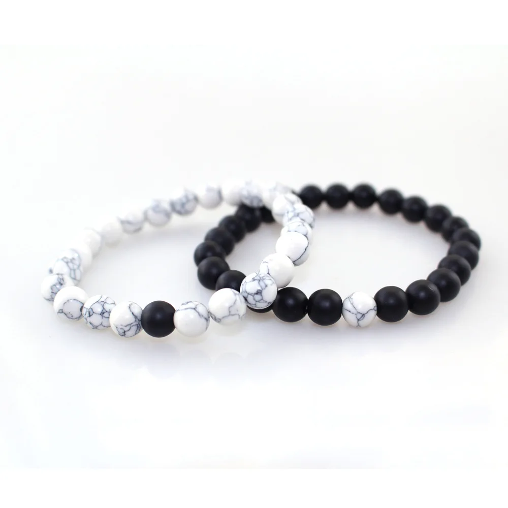 2 шт./компл. классический браслет с натуральным камнем белый и черный бисером для