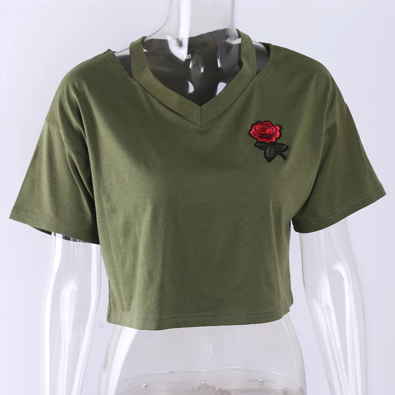 Женский укороченный топ с вышивкой в виде розы летний модный сексуальный стиле