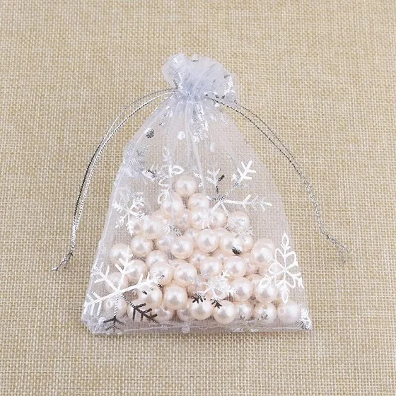 White 50 снежинки ювелирное изделие сумка 7x9 см x 10x14 см 13x18 см красный, белый тянущаяся органза сумки Свадебная Рождественская вечеринка подарки упаковочные пакеты - Цвет: White