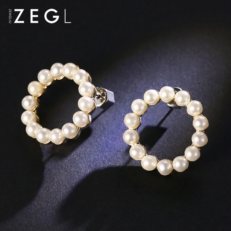 Женские корейские серьги ZEGL круглые для банкета открытые с искусственным