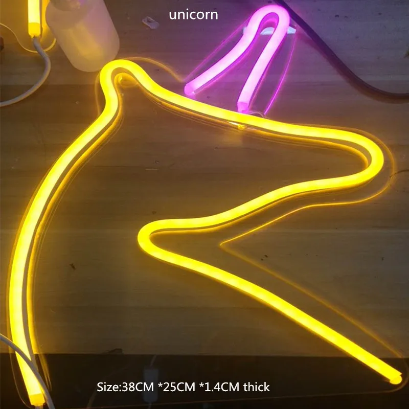 unicorn Светодиодный неоновый светильник, неоновая вывеска, световая панель, рождественские, рождественские, вечерние, декоративные, красочные неоновые лампы, кондитерский дисплей, неоновый, желтый - Испускаемый цвет: unicorn