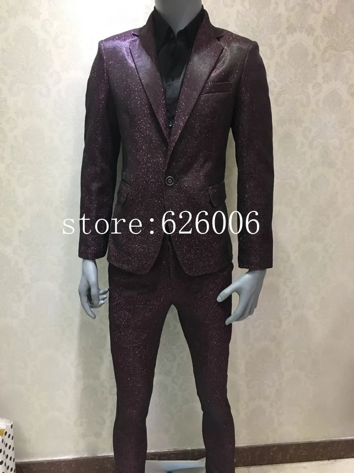 Большие размеры мужские Модные фиолетовые костюмы с пайетками деловой комплект