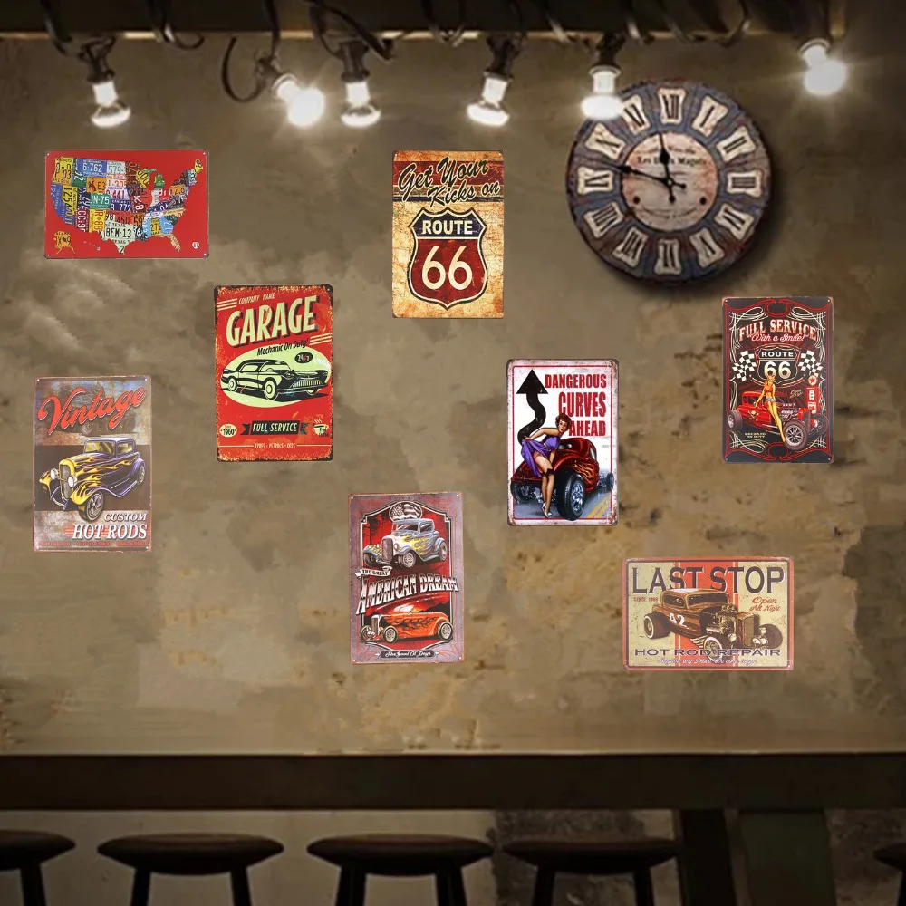 Металлическая Жестяная Табличка US Route 66 вывеска для гаража присоска