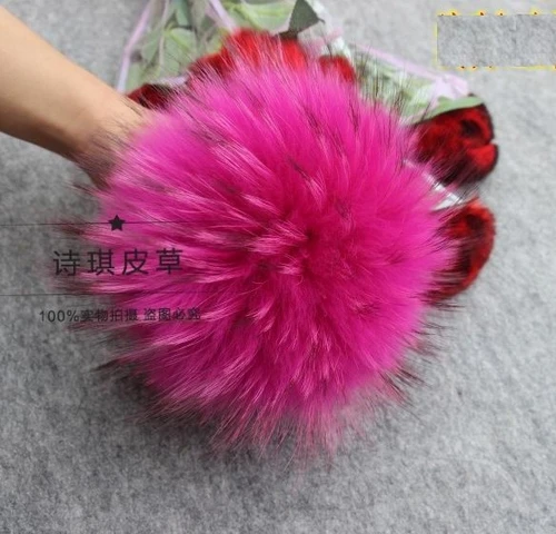 hot pink 10 шт./партия 13-15 см настоящий помпон из меха енота меховые шарики кисточки для женщин зимние вязаные шапочки брелок шапки - Цвет: hot pink