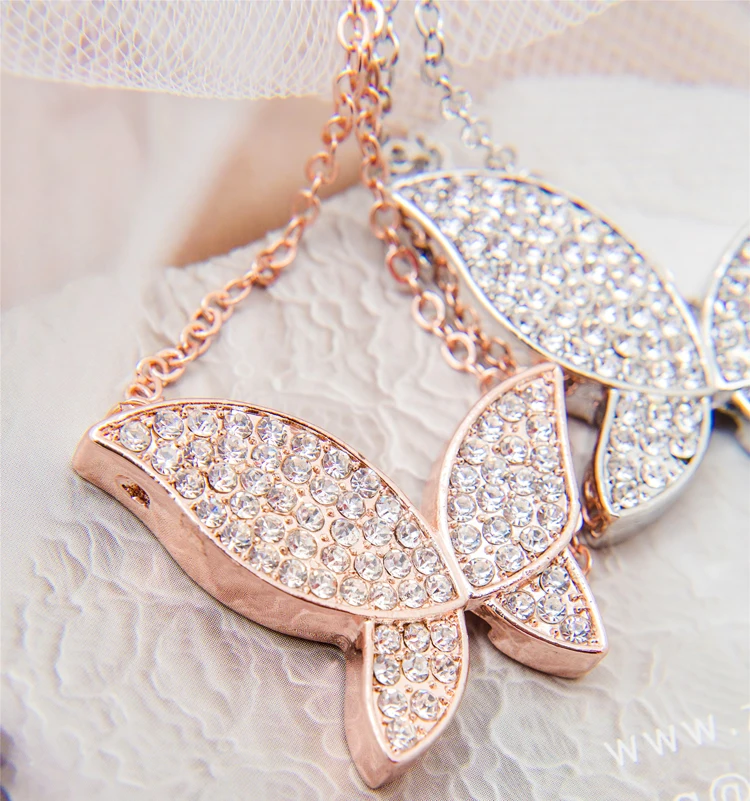 Fashion crystal jewelry Wholesale Gold Color Plated Necklace Butterfly pendant chain christmas gift 1392 | Украшения и аксессуары
