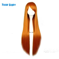 your style synthetic long straight orange female cosplay wigs womens natural hair heat resistant