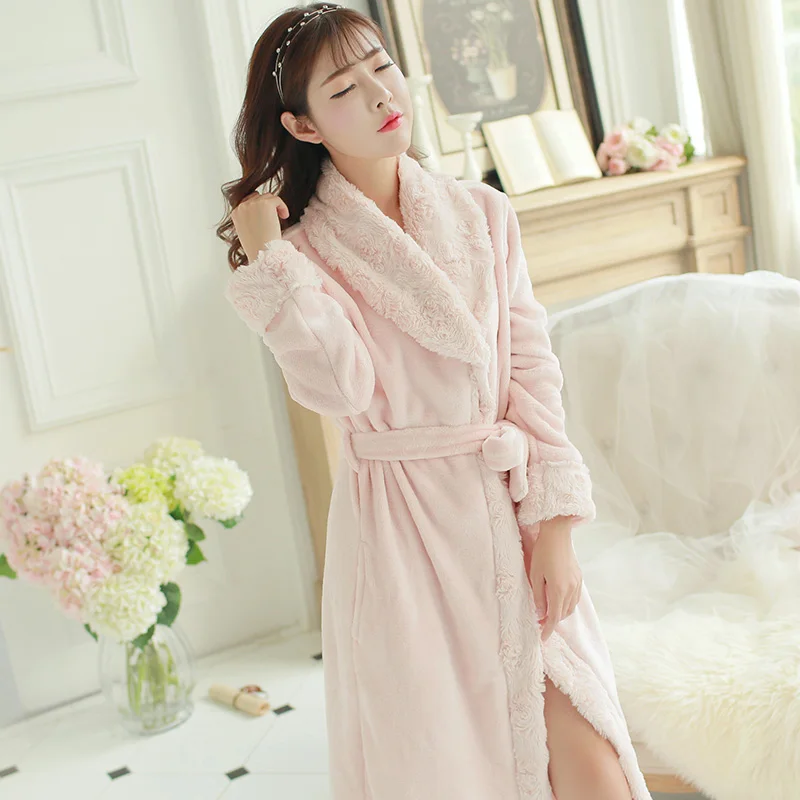 Женский халат зимний с длинным воротником мягкий теплый Коралловая бархатная