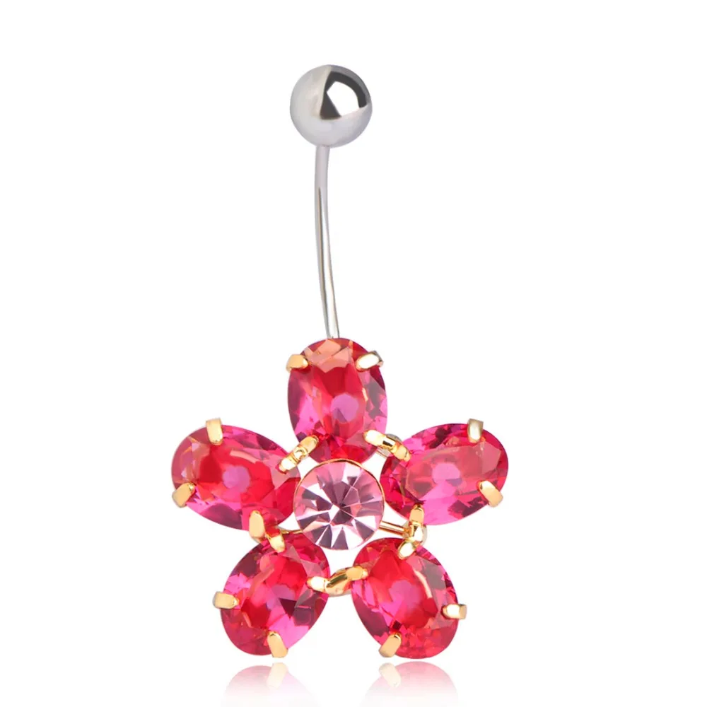 Стразы в виде красного цветка кольцо на пупок живота сексуальное ювелирное
