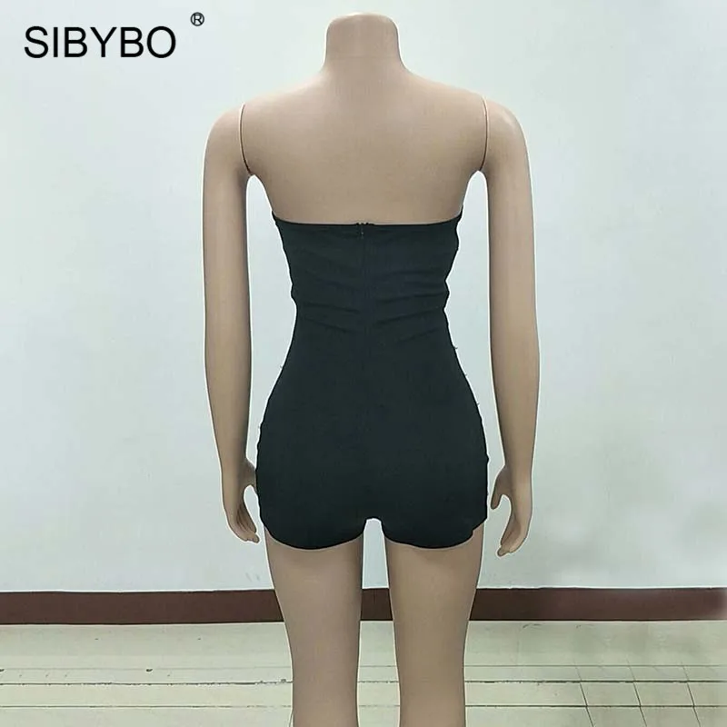 Женский плейсьют с жемчужинами Sibybo, без бретелек с открытыми плечами и глубоким v-образным вырезом, сексуальные комбинезоны с поясом, костюмы с открытой спиной на лето