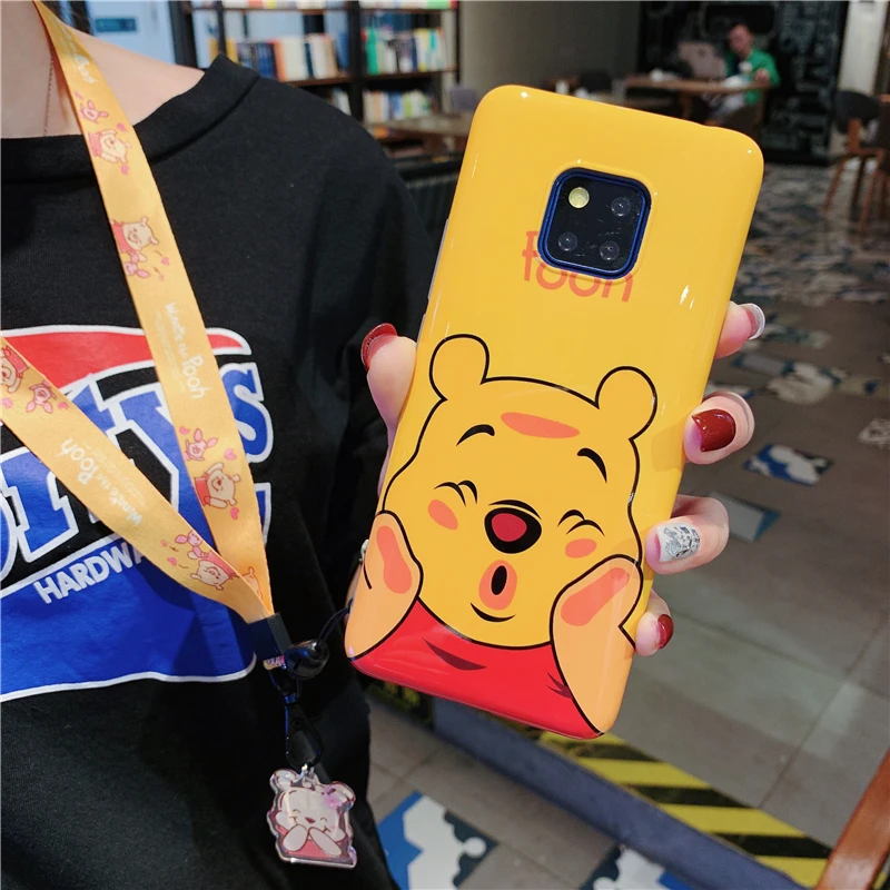 Красный Чехол+ ремешок для huawei p30 P20 стежка, милый Винни розовый пантера мягкий чехол для телефона huawei mate20 pro nova4 чехол+ ремешок - Цвет: Красный
