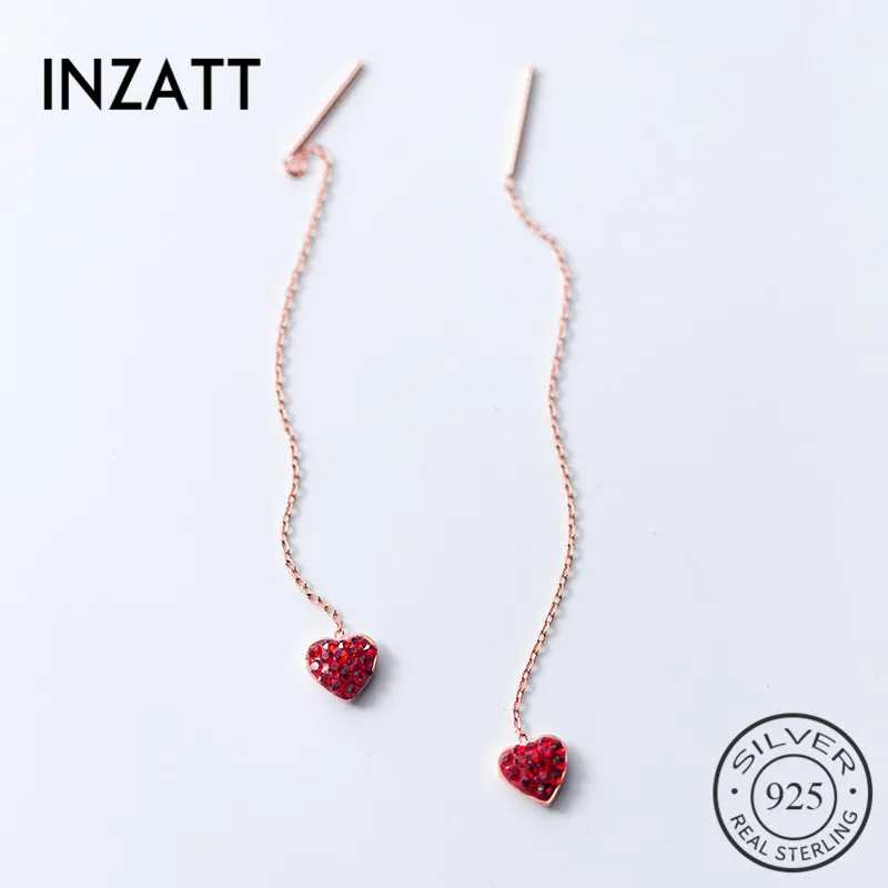 

INZATT Guarantee 100% 925 Sterling Silver Elegant Tassel Bohemia Red Heart Dangle Drop Earrings For Women Fashon Jewelry Gift
