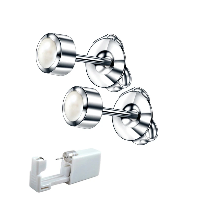 Pearl Gem 2 шт одноразовые пирсинг пистолет без боли безопасный стерильный пирсинг серьги-гвоздики комплект для детей нос пирсинг пистолет пирсинг ювелирные изделия - Окраска металла: Pearl Gem