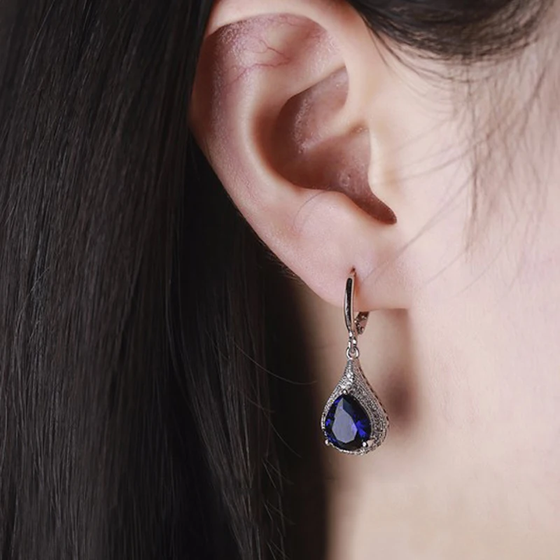 Женские серьги из серебра 925 пробы с синим кристаллом|shining crystal|925 sterlingwomen earrings crystal
