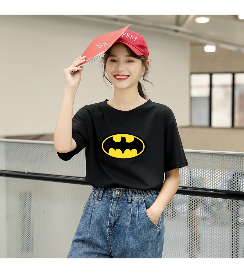 Летние новые женские повседневные футболки с коротким рукавом из хлопка Harajuku Kawaii Batman с принтом из мультфильма Топы уличная футболки tumblr рубашка Femme